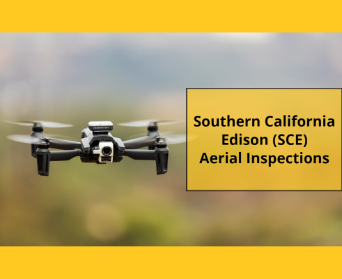 A drone flying with a blurred hillside in the background - Southern California Edison (SCE) Aerial Inspections