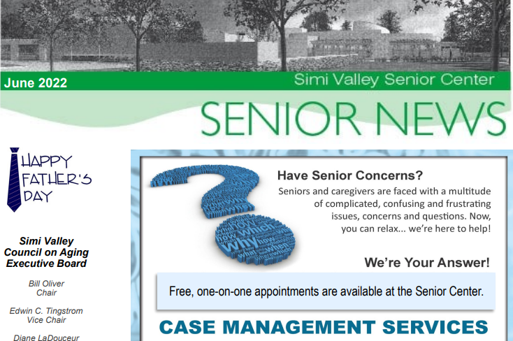 Screenshot of the June 2022 Simi Valley Senior Center Newsletter