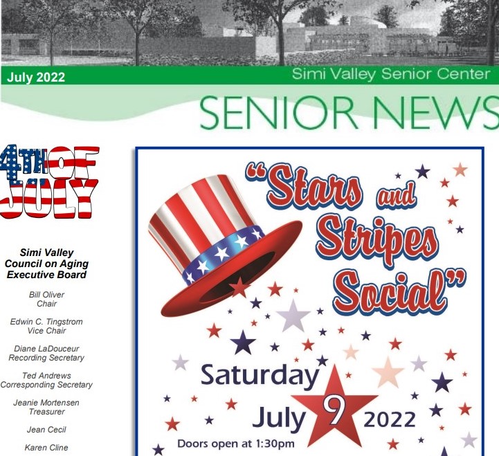 The cover of the July 2022 Senior Center Newsletter